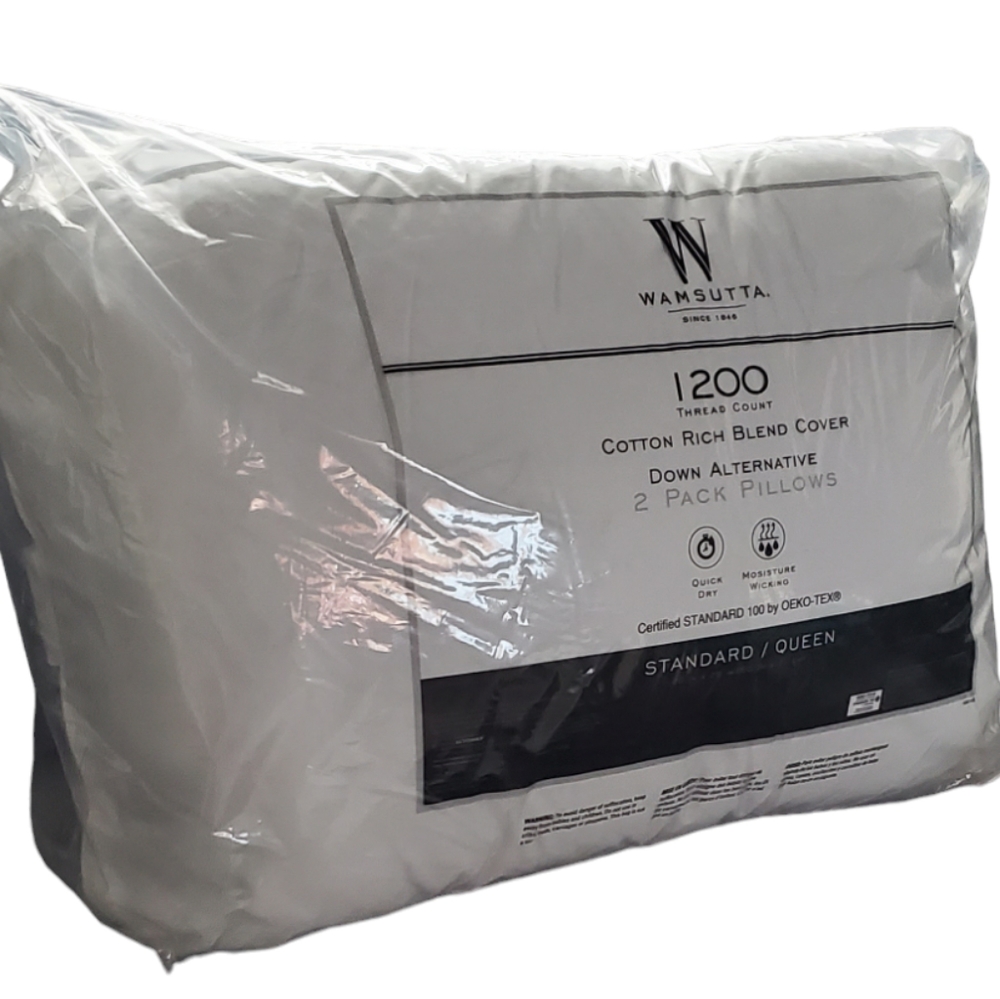 New Wamsutta 1200 Thread Count Down Alternative 2 Pack Pillows. Standard/Queen.